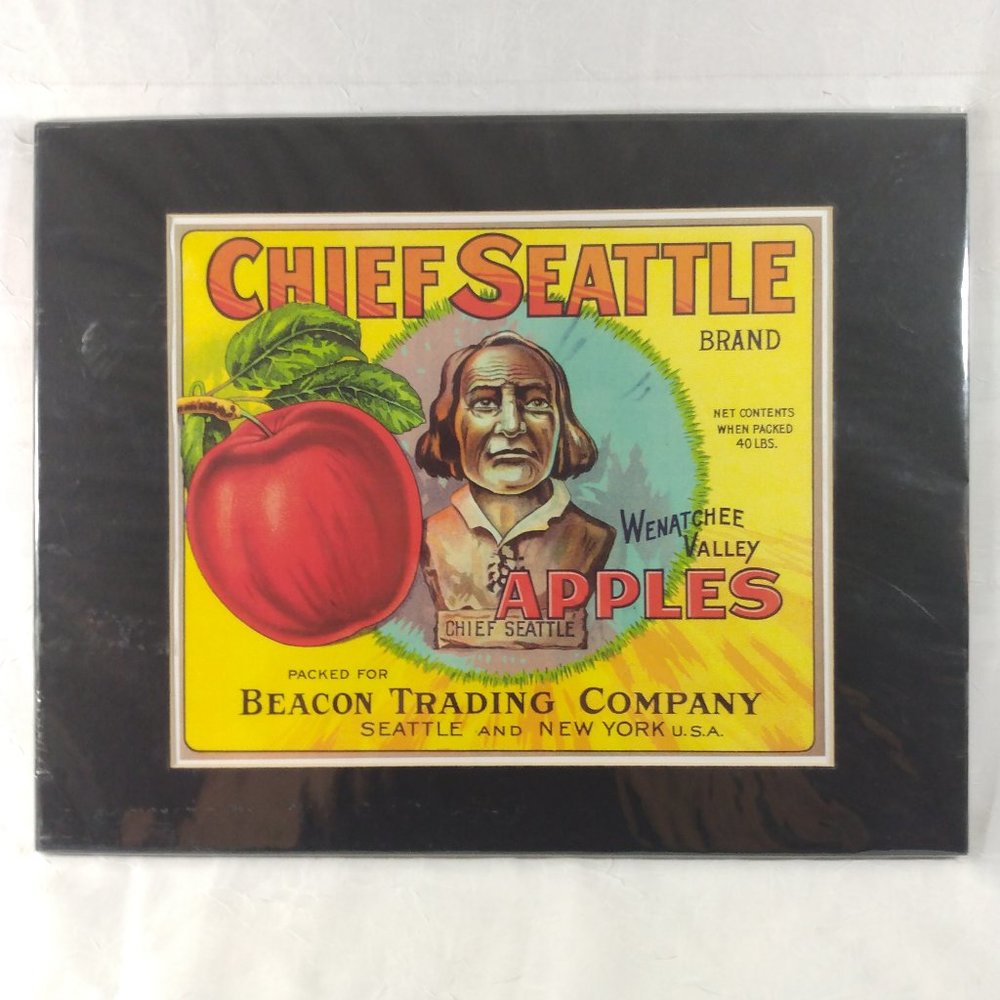 Chief Seattle Wenatchee Valley Apples Washington Art Print Crate Label Matted
